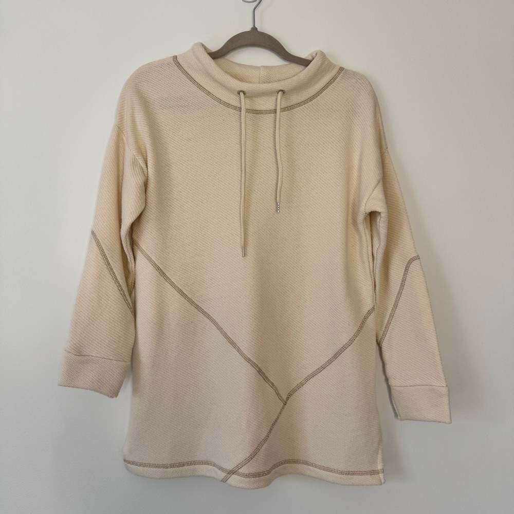 Soft Surroundings Danika Top Pullover Tunic Cream Tan Sweater Drawstring Sz P M